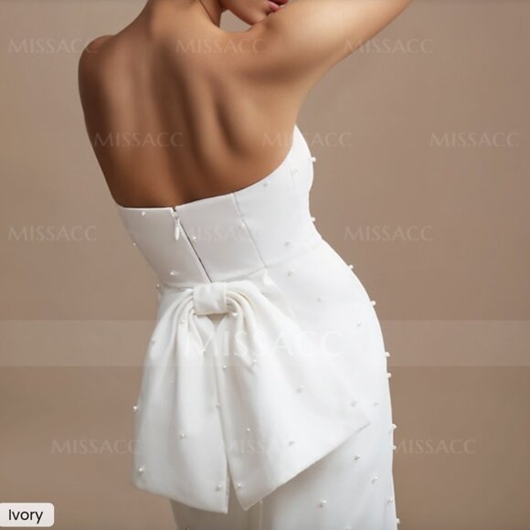 MISSACC Sheath/Column Strapless Elegant Satin Wedding Dress - Picture 3 of 6